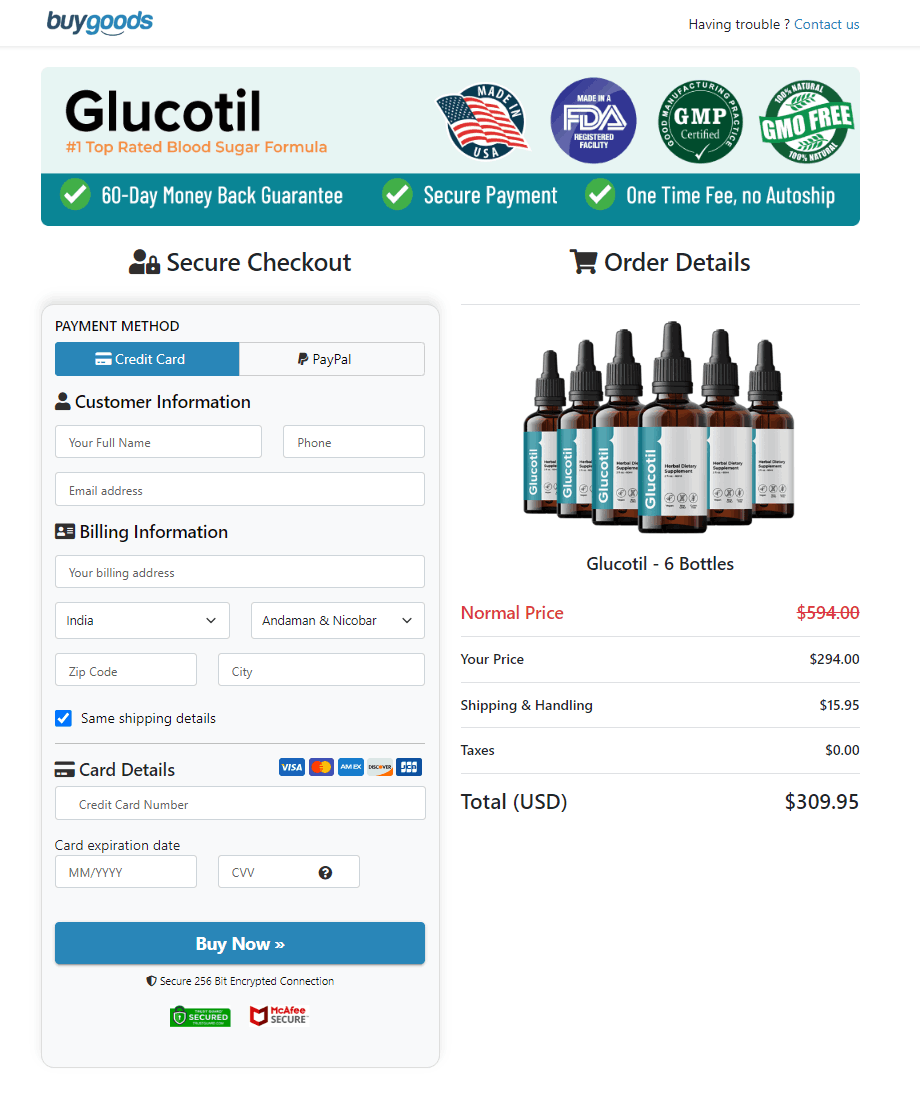 Glucotil Secured Order Page